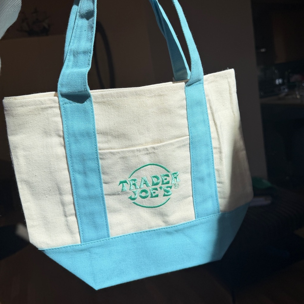 Viral Mini Tote - Trader Joe’s - Pastel Baby Blue and Cream Tote Bag